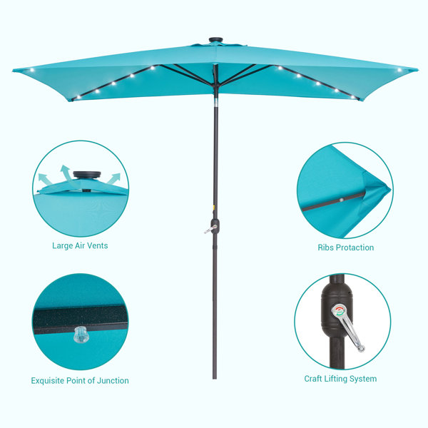 Arlmont & Co. Doralene 120'' x 78'' Rectangular Lighted Market Umbrella